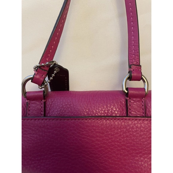 Coach Pebbled Leather Turnlock Flap Mini Crossbody Pink Magenta - Picture 12 of 13